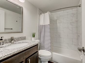 Updated bathroom at Kenilworth at Perring Park Apartments, Parkville, MD